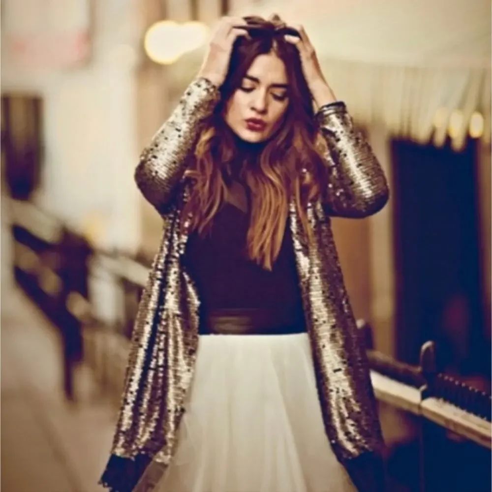 Free People Stardust Tarnished Sequin Lace XS Coat Jacket